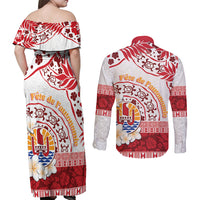 French Polynesia Internal Autonomy Day Couples Matching Off Shoulder Maxi Dress and Long Sleeve Button Shirt Tropical Hibiscus And Turtle Pattern LT05 - Polynesian Pride