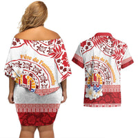 French Polynesia Internal Autonomy Day Couples Matching Off Shoulder Short Dress and Hawaiian Shirt Tropical Hibiscus And Turtle Pattern LT05 - Polynesian Pride