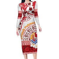 French Polynesia Internal Autonomy Day Family Matching Long Sleeve Bodycon Dress and Hawaiian Shirt Tropical Hibiscus And Turtle Pattern LT05 Mom's Dress Red - Polynesian Pride