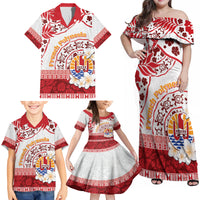French Polynesia Internal Autonomy Day Family Matching Off Shoulder Maxi Dress and Hawaiian Shirt Tropical Hibiscus And Turtle Pattern LT05 - Polynesian Pride
