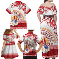 French Polynesia Internal Autonomy Day Family Matching Off Shoulder Maxi Dress and Hawaiian Shirt Tropical Hibiscus And Turtle Pattern LT05 - Polynesian Pride