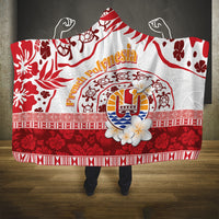 French Polynesia Internal Autonomy Day Hooded Blanket Tropical Hibiscus And Turtle Pattern LT05 One Size Red - Polynesian Pride