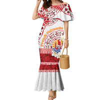 French Polynesia Internal Autonomy Day Mermaid Dress Tropical Hibiscus And Turtle Pattern LT05 Women Red - Polynesian Pride