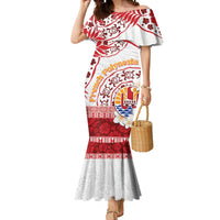 French Polynesia Internal Autonomy Day Mermaid Dress Tropical Hibiscus And Turtle Pattern LT05 Women Red - Polynesian Pride
