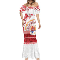French Polynesia Internal Autonomy Day Mermaid Dress Tropical Hibiscus And Turtle Pattern LT05 - Polynesian Pride