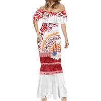 French Polynesia Internal Autonomy Day Mermaid Dress Tropical Hibiscus And Turtle Pattern LT05 - Polynesian Pride