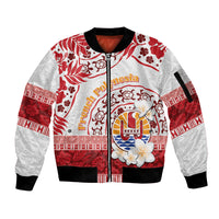 French Polynesia Internal Autonomy Day Sleeve Zip Bomber Jacket Tropical Hibiscus And Turtle Pattern LT05 Unisex Red - Polynesian Pride
