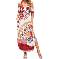 French Polynesia Internal Autonomy Day Summer Maxi Dress Tropical Hibiscus And Turtle Pattern LT05 Women Red - Polynesian Pride