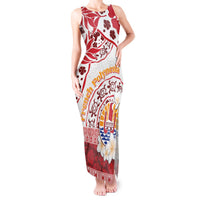 French Polynesia Internal Autonomy Day Tank Maxi Dress Tropical Hibiscus And Turtle Pattern LT05 Women Red - Polynesian Pride