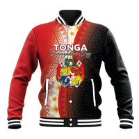 Personalised Tonga Emancipation Day Baseball Jacket Tongan Ngatu Pattern With Plumeria LT05 Unisex Red - Polynesian Pride