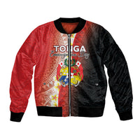 Personalised Tonga Emancipation Day Bomber Jacket Tongan Ngatu Pattern With Plumeria LT05 Unisex Red - Polynesian Pride