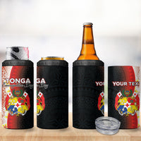Personalised Tonga Emancipation Day 4 in 1 Can Cooler Tumbler Tongan Ngatu Pattern With Plumeria LT05 - Polynesian Pride
