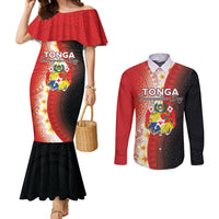 Personalised Tonga Emancipation Day Couples Matching Mermaid Dress and Long Sleeve Button Shirt Tongan Ngatu Pattern With Plumeria