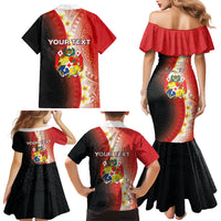 Personalised Tonga Emancipation Day Family Matching Mermaid Dress and Hawaiian Shirt Tongan Ngatu Pattern With Plumeria