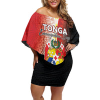 Personalised Tonga Emancipation Day Family Matching Off Shoulder Short Dress and Hawaiian Shirt Tongan Ngatu Pattern With Plumeria