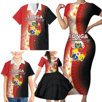 Personalised Tonga Emancipation Day Family Matching Short Sleeve Bodycon Dress and Hawaiian Shirt Tongan Ngatu Pattern With Plumeria