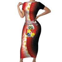 Personalised Tonga Emancipation Day Family Matching Short Sleeve Bodycon Dress and Hawaiian Shirt Tongan Ngatu Pattern With Plumeria