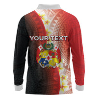 Personalised Tonga Emancipation Day Long Sleeve Polo Shirt Tongan Ngatu Pattern With Plumeria LT05 - Polynesian Pride