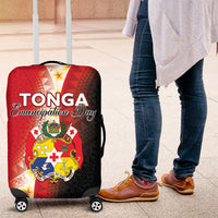 Tonga Emancipation Day Luggage Cover Tongan Ngatu Pattern With Plumeria LT05 Red - Polynesian Pride