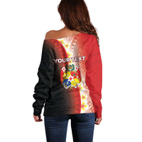 Personalised Tonga Emancipation Day Off Shoulder Sweater Tongan Ngatu Pattern With Plumeria LT05 - Polynesian Pride