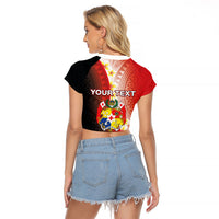 Personalised Tonga Emancipation Day Raglan Cropped T Shirt Tongan Ngatu Pattern With Plumeria LT05 - Polynesian Pride