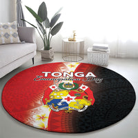 Tonga Emancipation Day Round Carpet Tongan Ngatu Pattern With Plumeria LT05 - Polynesian Pride