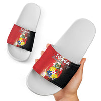 Tonga Emancipation Day Slide Sandals Tongan Ngatu Pattern With Plumeria LT05 - Polynesian Pride