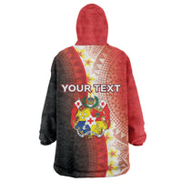 Personalised Tonga Emancipation Day Wearable Blanket Hoodie Tongan Ngatu Pattern With Plumeria LT05 - Polynesian Pride