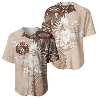 Tonga Ngatu Motifs Baseball Jersey With Coat Of Arms Beige LT05 - Polynesian Pride