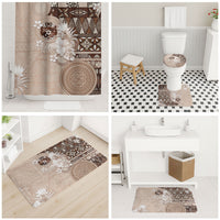 Tonga Ngatu Motifs Bathroom Set With Coat Of Arms Beige LT05 - Polynesian Pride
