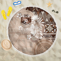 Tonga Ngatu Motifs Beach Blanket With Coat Of Arms Beige LT05 One Size 150cm Beige - Polynesian Pride