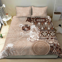 Tonga Ngatu Motifs Bedding Set With Coat Of Arms Beige LT05 - Polynesian Pride