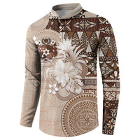 Tonga Ngatu Motifs Button Sweatshirt With Coat Of Arms Beige LT05 - Polynesian Pride