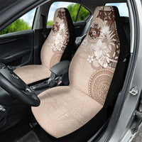 Tonga Ngatu Motifs Car Seat Cover With Coat Of Arms Beige LT05 - Polynesian Pride