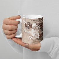 Tonga Ngatu Motifs Ceramic Mug With Coat Of Arms Beige LT05 - Polynesian Pride