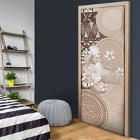 Tonga Ngatu Motifs Door Cover With Coat Of Arms Beige LT05 - Polynesian Pride