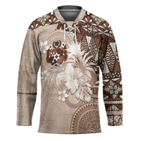 Tonga Ngatu Motifs Hockey Jersey With Coat Of Arms Beige LT05 Unisex Beige - Polynesian Pride