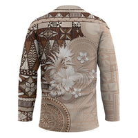 Tonga Ngatu Motifs Hockey Jersey With Coat Of Arms Beige LT05 - Polynesian Pride