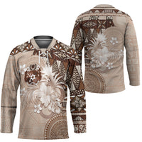 Tonga Ngatu Motifs Hockey Jersey With Coat Of Arms Beige LT05 - Polynesian Pride