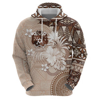 Tonga Ngatu Motifs Hoodie With Coat Of Arms Beige LT05 - Polynesian Pride