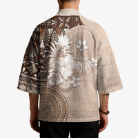 Tonga Ngatu Motifs Kimono With Coat Of Arms Beige LT05 - Polynesian Pride