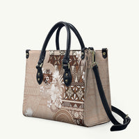 Tonga Ngatu Motifs Leather Bag With Coat Of Arms Beige LT05 Beige - Polynesian Pride