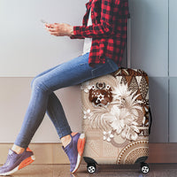 Tonga Ngatu Motifs Luggage Cover With Coat Of Arms Beige LT05 - Polynesian Pride