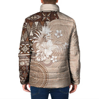 Tonga Ngatu Motifs Padded Jacket With Coat Of Arms Beige LT05 - Polynesian Pride