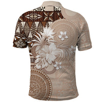 Tonga Ngatu Motifs Polo Shirt With Coat Of Arms Beige LT05 - Polynesian Pride
