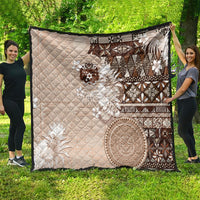 Tonga Ngatu Motifs Quilt With Coat Of Arms Beige LT05 - Polynesian Pride