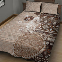 Tonga Ngatu Motifs Quilt Bed Set With Coat Of Arms Beige LT05 - Polynesian Pride