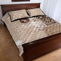 Tonga Ngatu Motifs Quilt Bed Set With Coat Of Arms Beige LT05 - Polynesian Pride