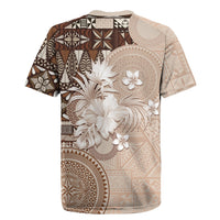 Tonga Ngatu Motifs Rugby Jersey With Coat Of Arms Beige LT05 - Polynesian Pride