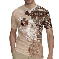 Tonga Ngatu Motifs Rugby Jersey With Coat Of Arms Beige LT05 - Polynesian Pride